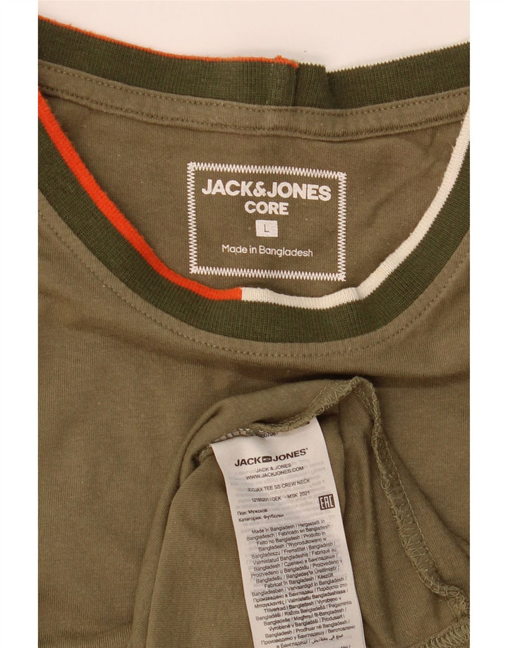JACK & JONES Mens T-Shirt Top Large Khaki Cotton