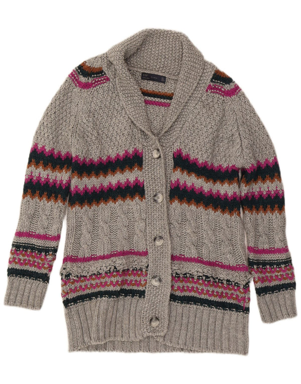 Zara Womens Longline Cardigan Sweater UK 16 Large Gråstribet akryl