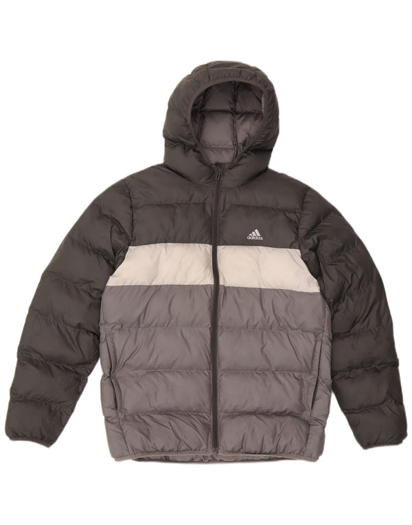 Jaqueta acolchoada com capuz Adidas meninos 13-14 anos cinza colorblock poliéster