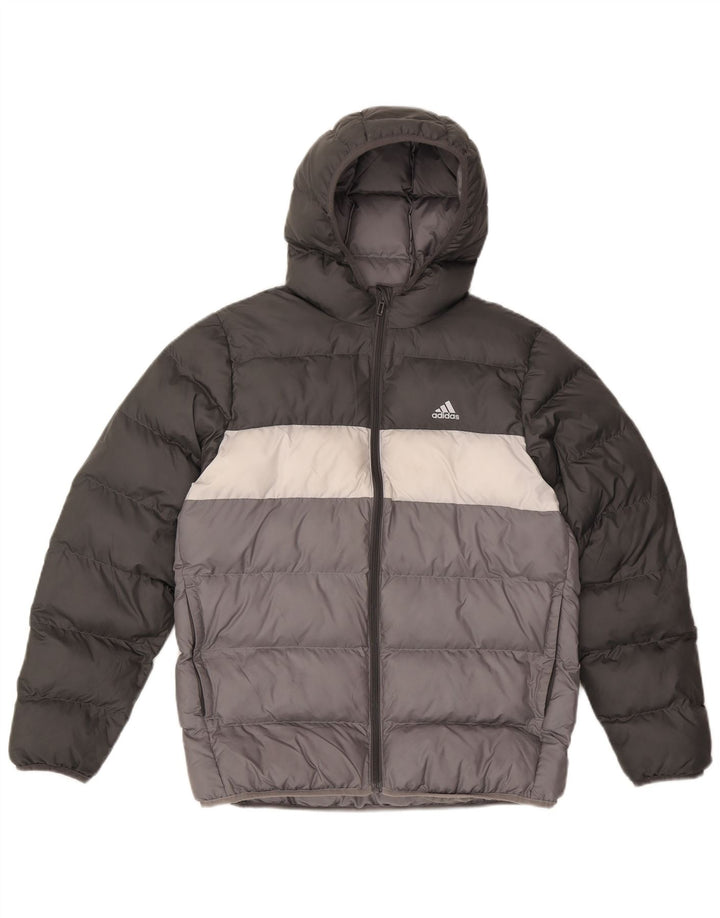 Giacca imbottita con cappuccio Adidas da ragazzo 13-14 anni in poliestere color block grigio