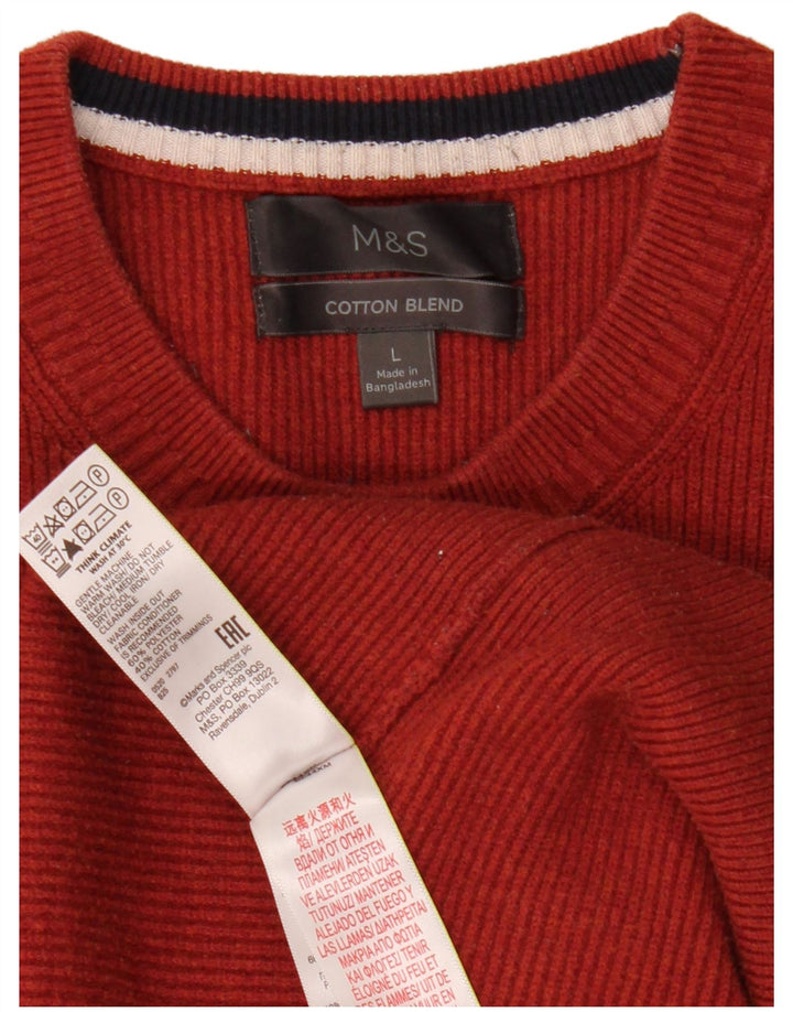 Marks & Spencer Mens Crew Neck Jumper Sweater Large Orange Polyester