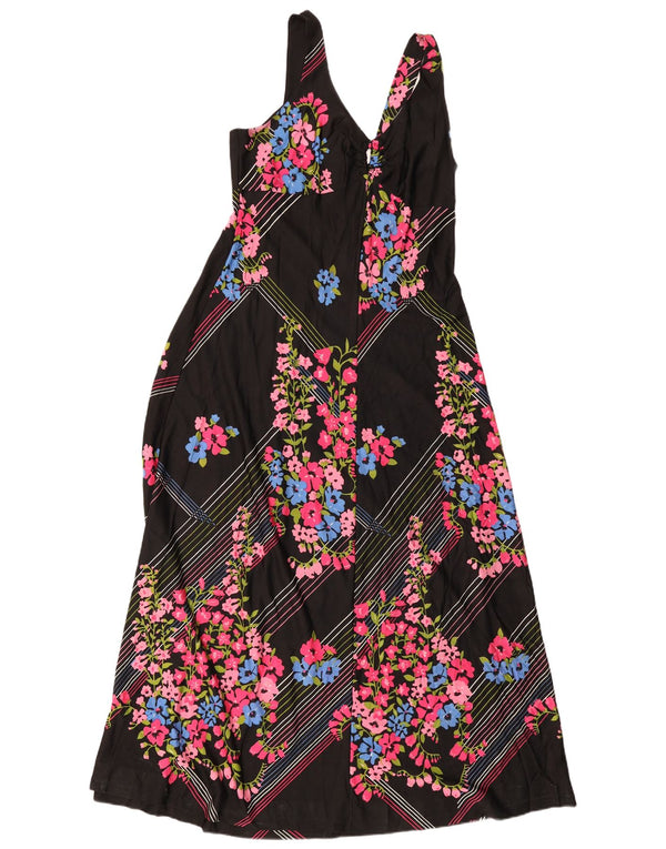 Vintage Womens Sleeveless Maxi Dress UK 12 Medium Black Floral