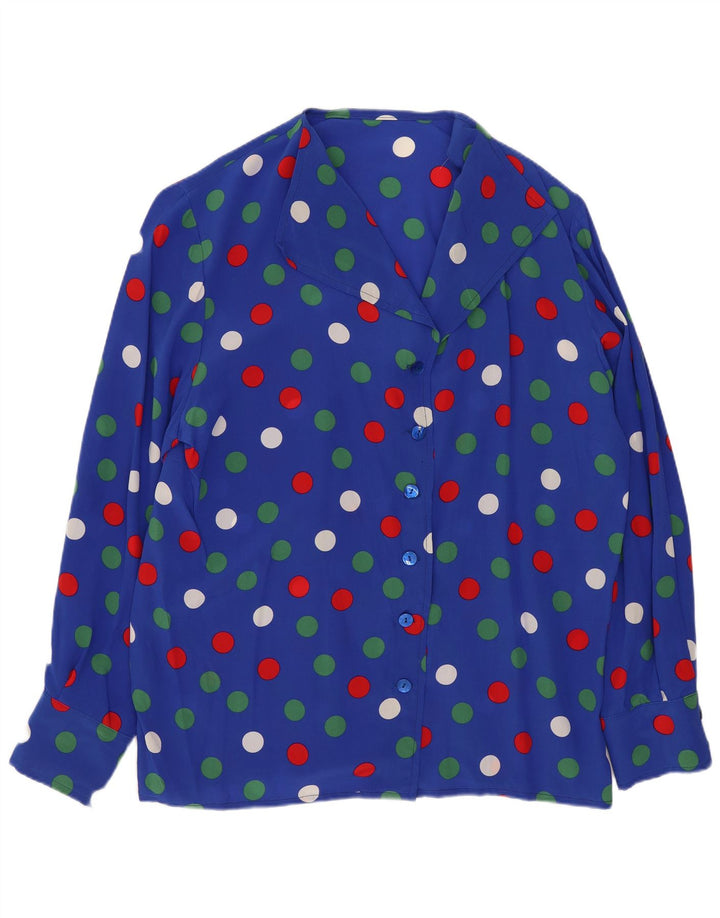 Vintage Womens Shirt Blouse UK 14 Large Blue Spotted