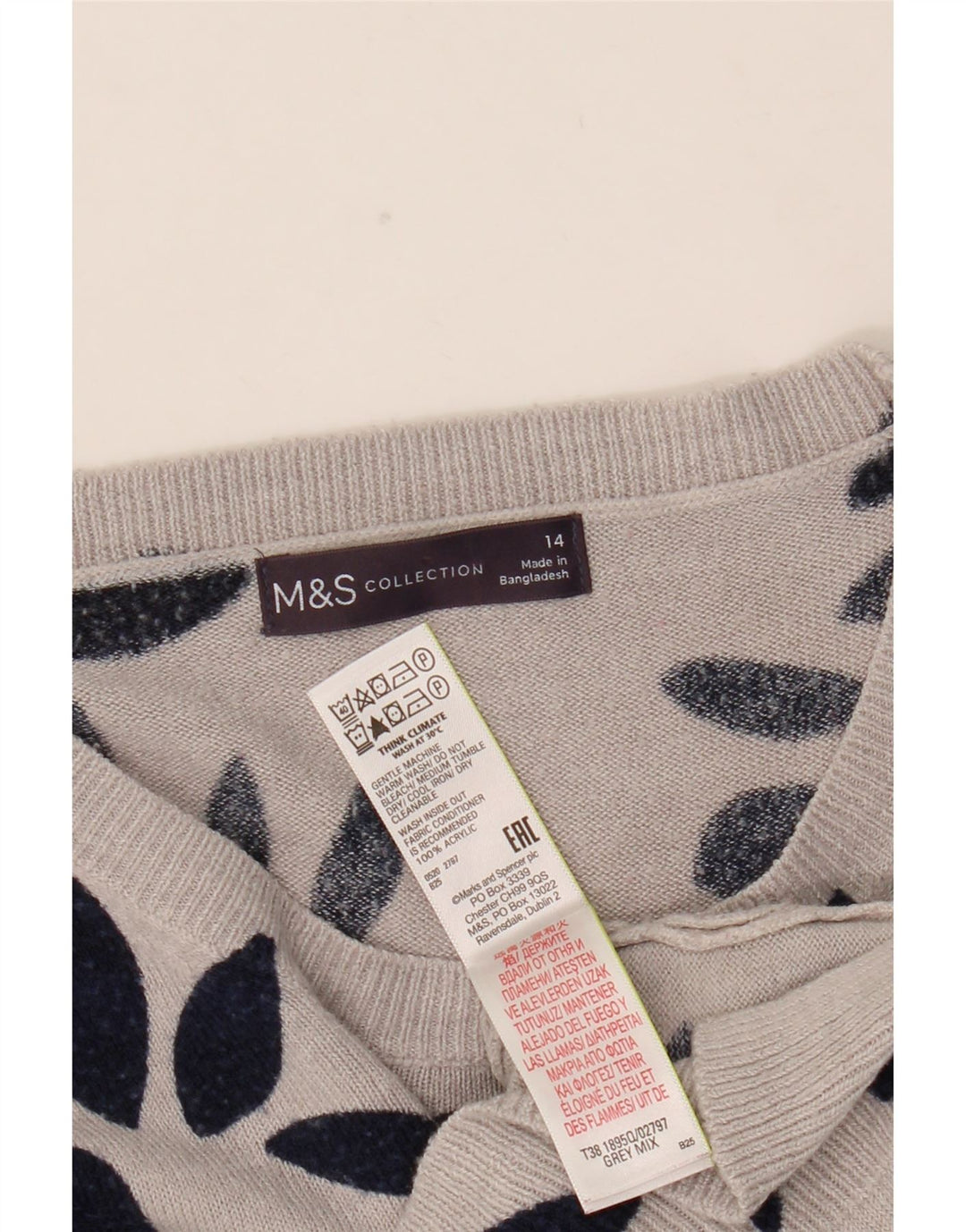 Marks & Spencer Womens Boat Neck Jumper Sweater UK 14 Large Grey