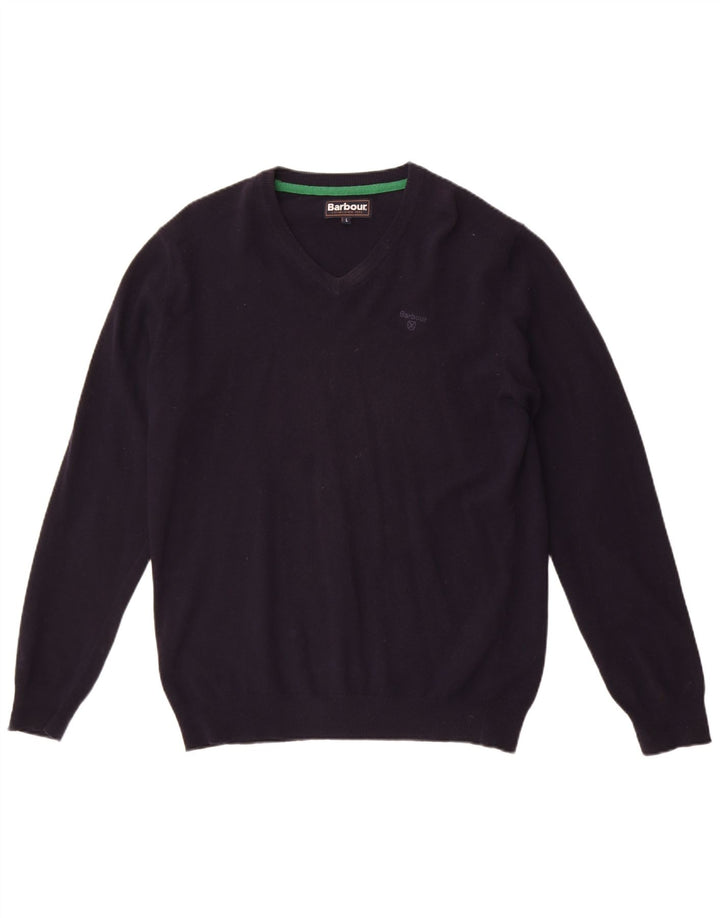 Barbour Maglione con scollo a V da uomo, grande, in lana blu navy