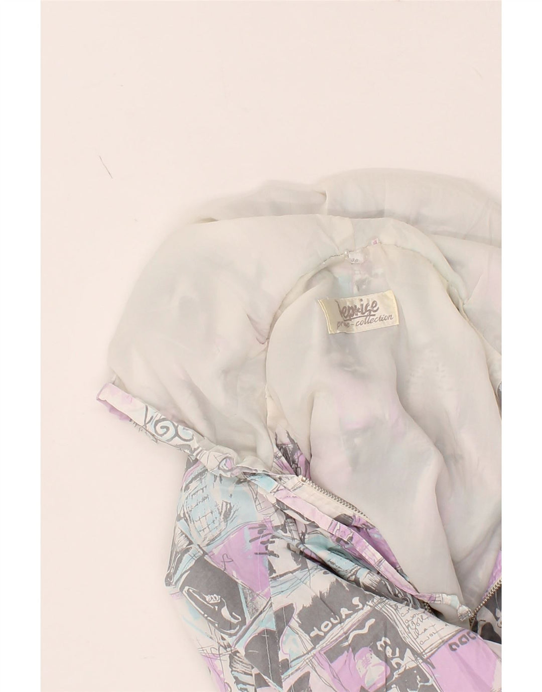 VINTAGE Womens Hooded Rain Jacket EU 38 Medium Grey Patchwork Vintage Vintage and Second-Hand Vintage from Messina Hembry 