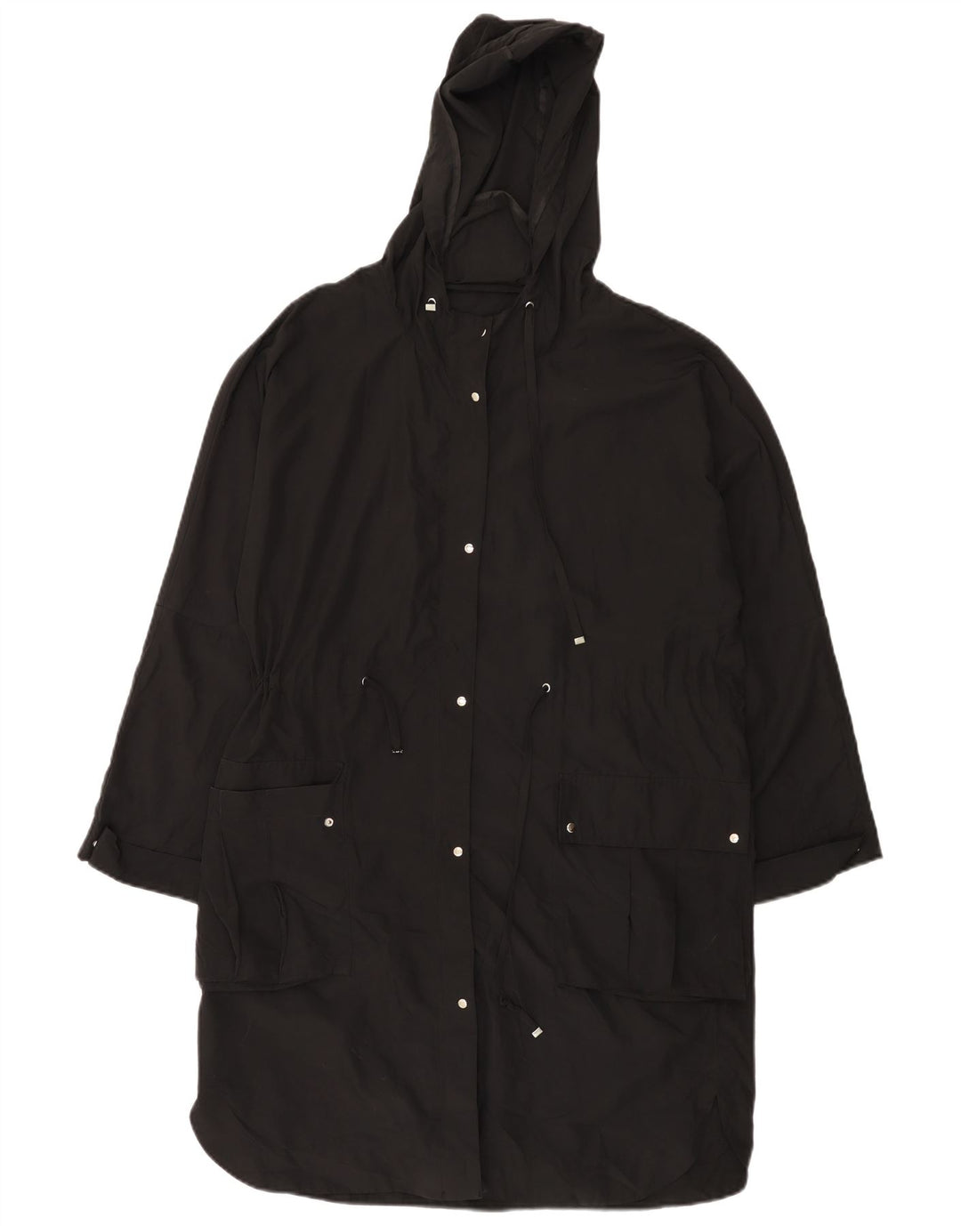 Zara Dame Hætte Loose Fit Regnfrakke UK 14 Medium Sort Polyester