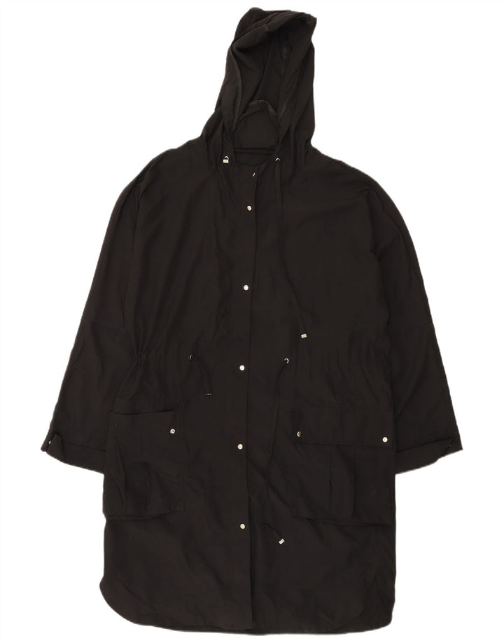 Zara Dame Hætte Loose Fit Regnfrakke UK 14 Medium Sort Polyester