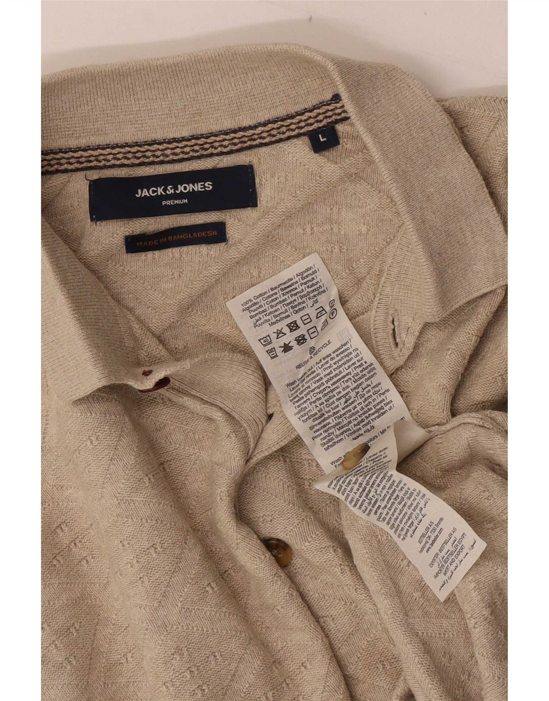 Jack & Jones Mens Polo Shirt Large Beige Cotton
