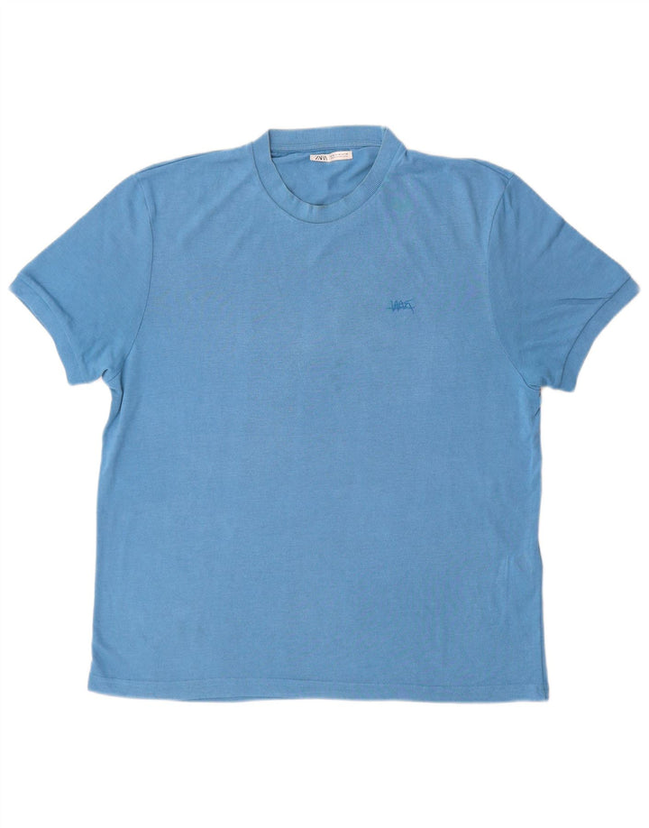 Zara Herren T-Shirt Top Mittelblaue Viskose