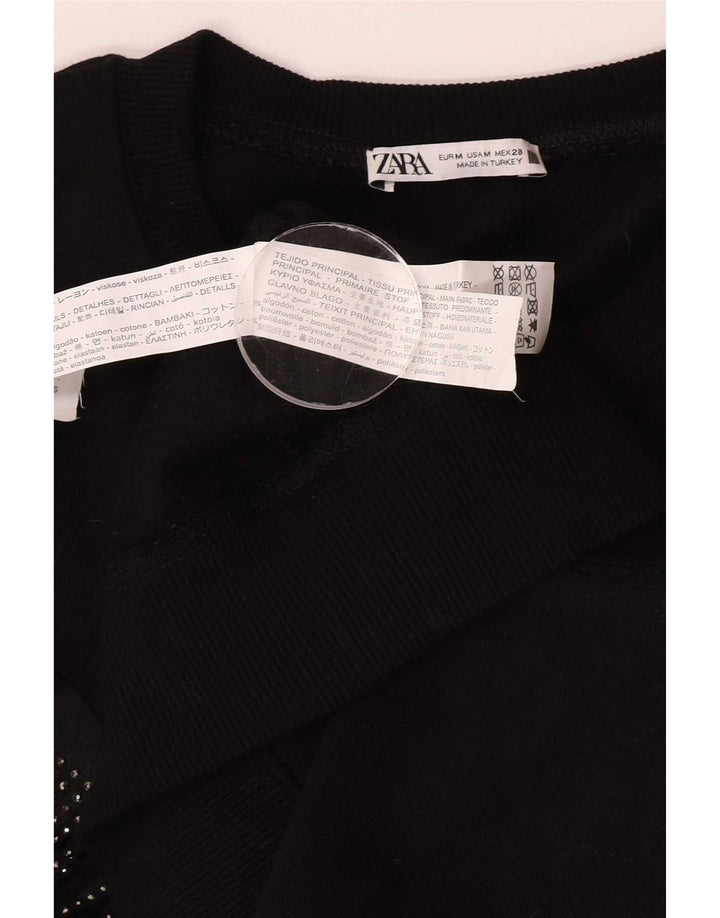 Zara Dame Oversized Sweatshirt Jumper UK 14 Medium Sort Bomuld