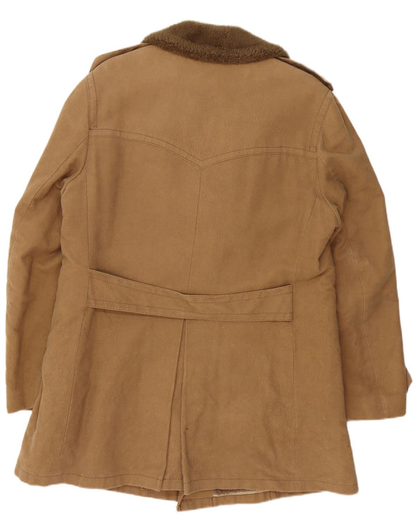 Vintage Herren Militär Sherpa Zweireiher Mantel UK 40 Große braune Baumwolle