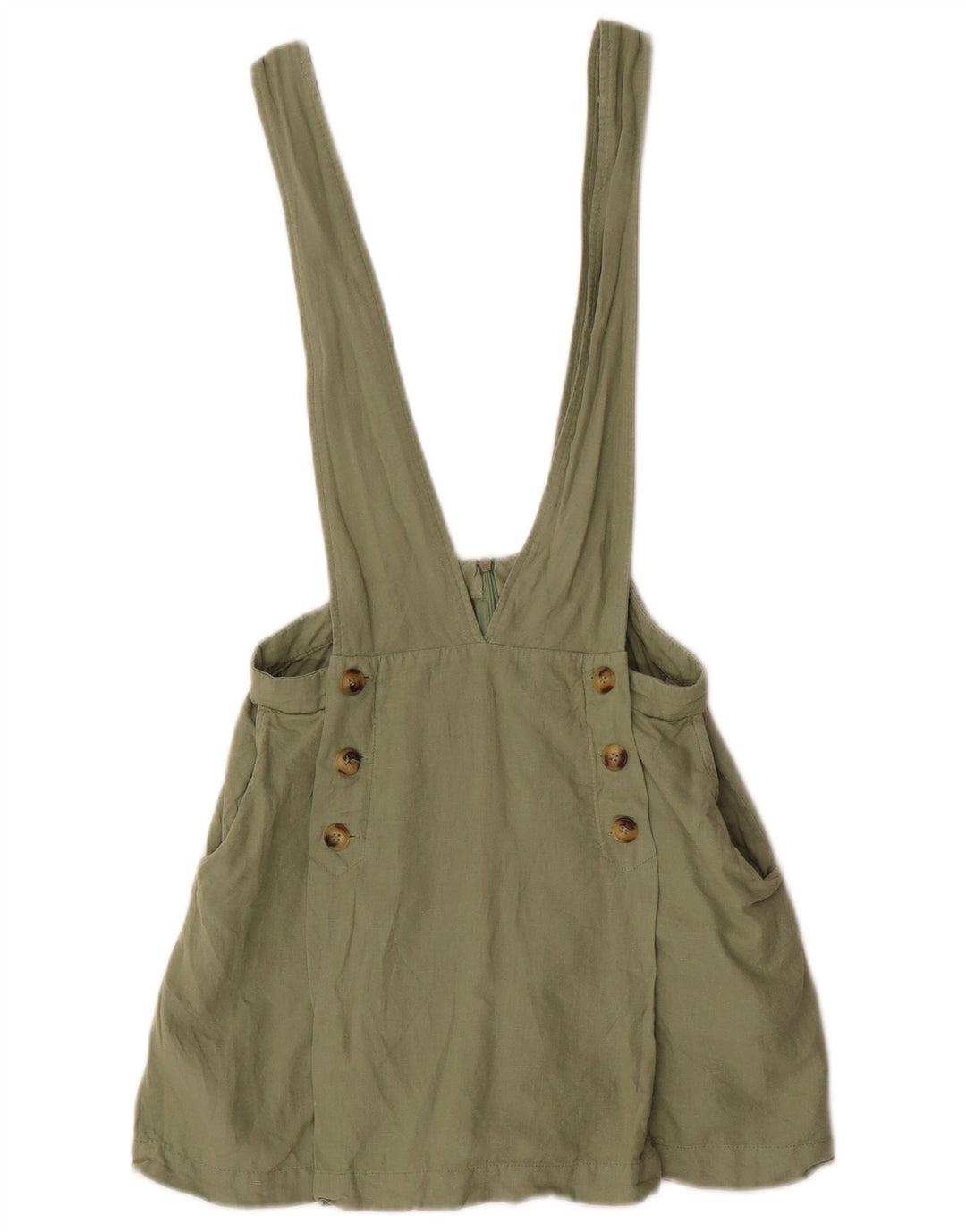 Zara Dame Dungarees Shorts Small W28 Khaki Linen