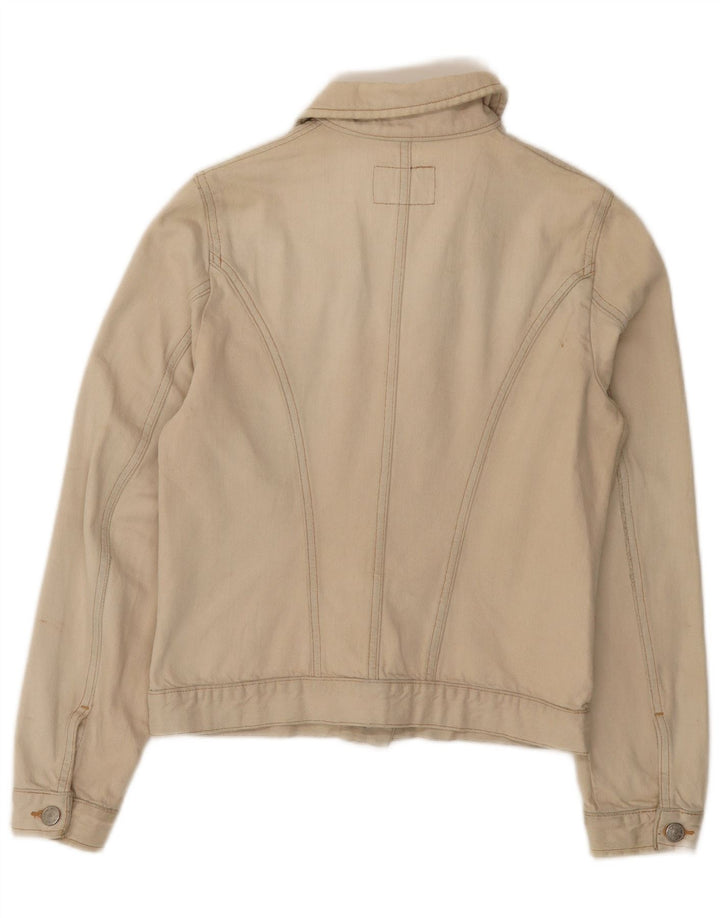 Rifle Womens Crop Denim Jacket UK 12 Medium Beige Cotton