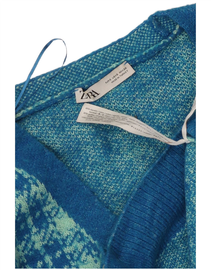 Zara Womens Oversized Cardigan Sweater UK 10 Small Blue Houndstooth Cotton