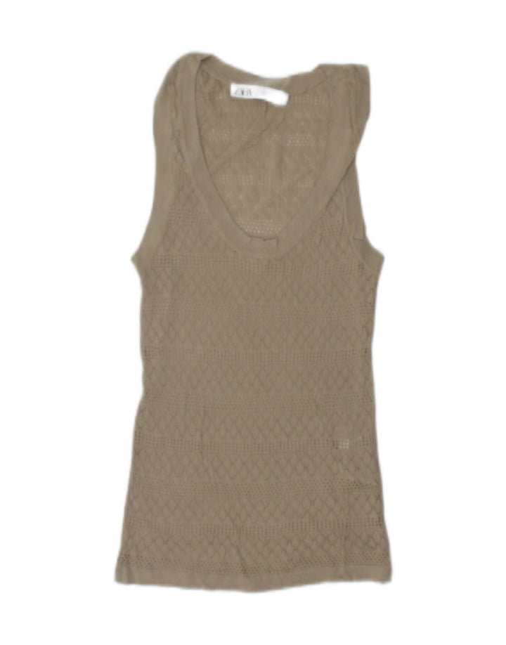 Durchsichtiges Weste-Top für Damen von Zara, UK 12, mittelbeige Viskose