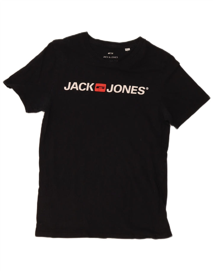 Jack & Jones Mens Graphic T-Shirt Top Medium Black Cotton