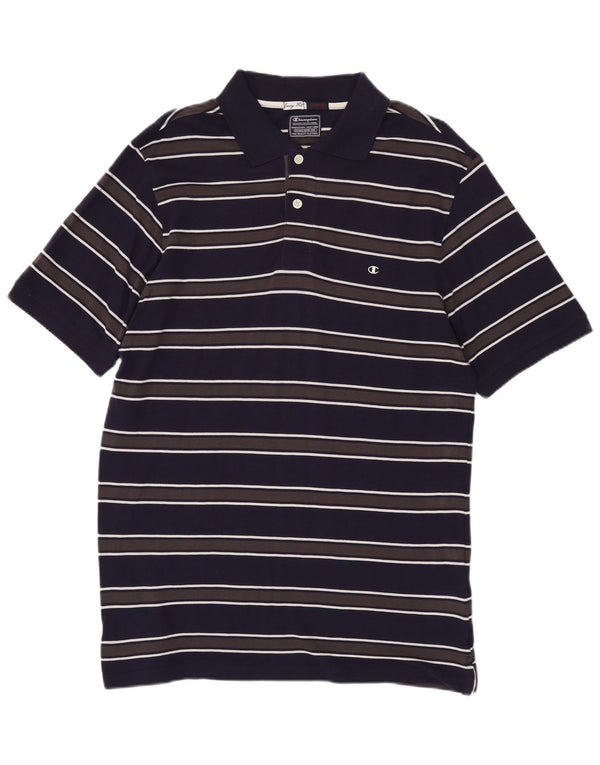 Champion Mens Easy Fit Polo Shirt Large Navy Blue Striped Cotton