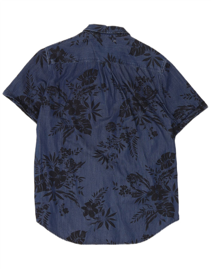 Superdry Mens Short Sleeve Shirt Large Blue Floral Viscose