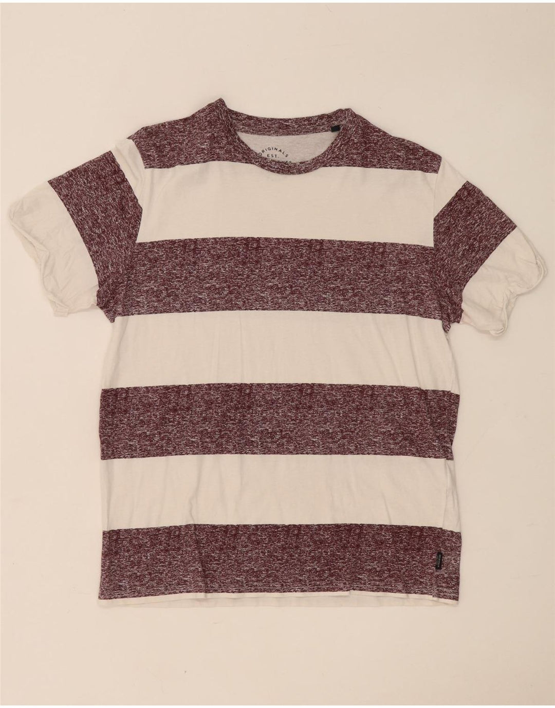 Jack & Jones Mens T-Shirt Top Medium White Striped Cotton