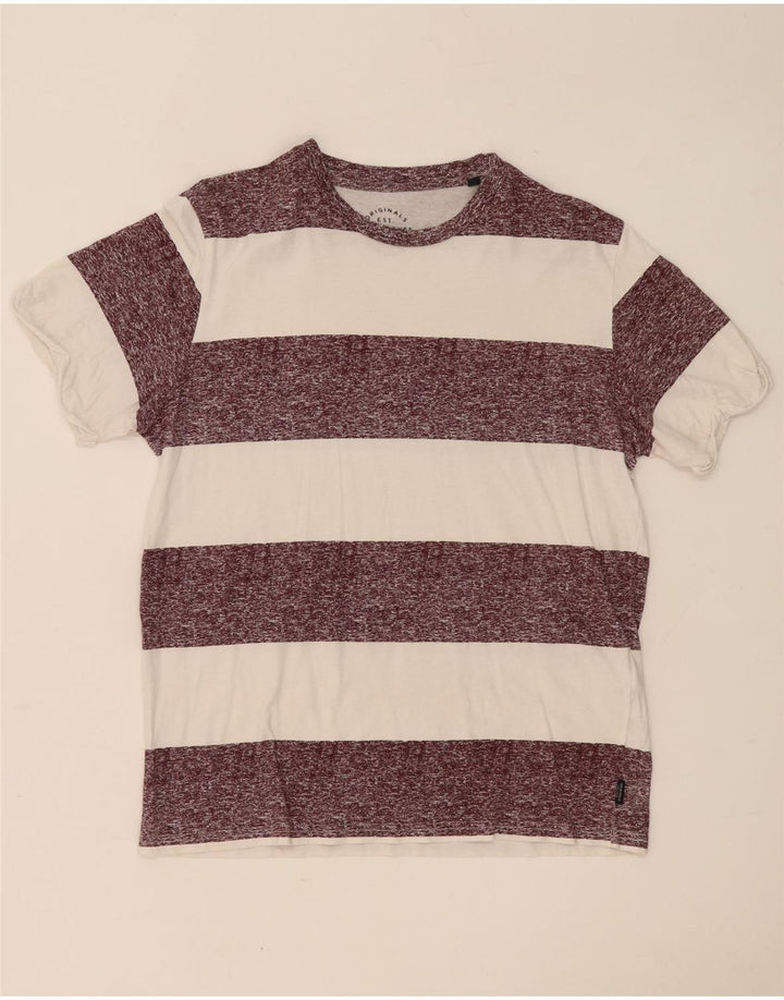 Jack & Jones Mens T-Shirt Top Medium White Striped Cotton