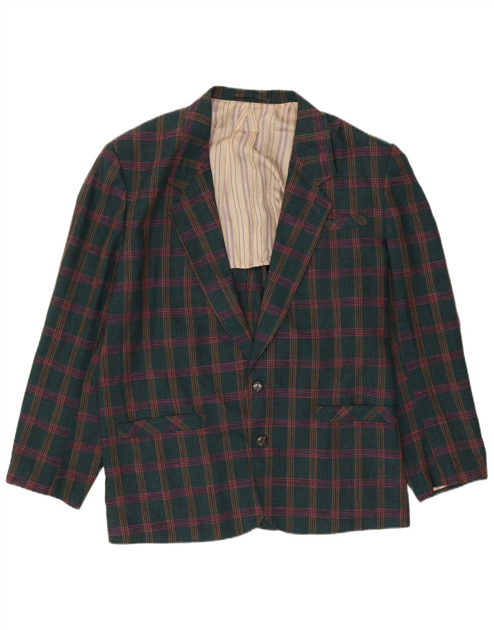 OFFSHORE Chaqueta tipo blazer de 2 botones para hombre UK 38 Lino a cuadros verde medio