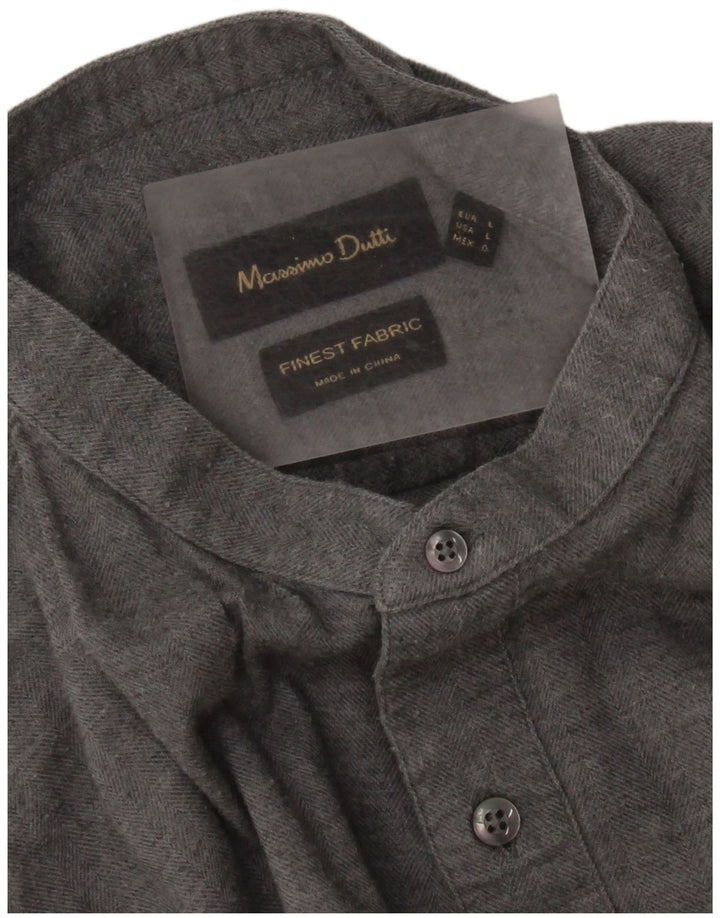 Massimo Dutti Mens Shirt Large Grey Herringbone