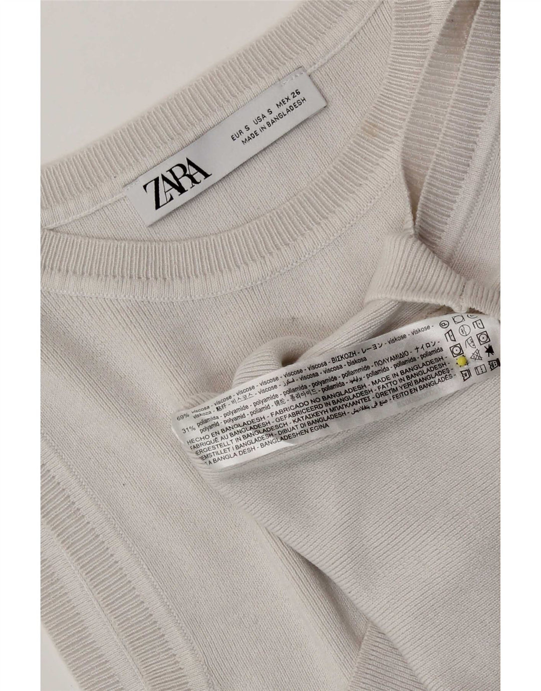 Женский укороченный пуловер Zara UK 8, маленький, из вискозы белого цвета