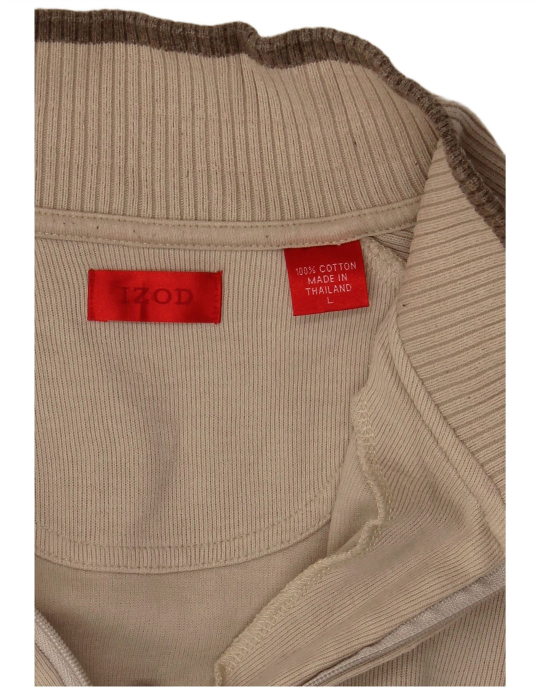 Izod Mens Zip Neck Top Long Sleeve Large Beige Cotton