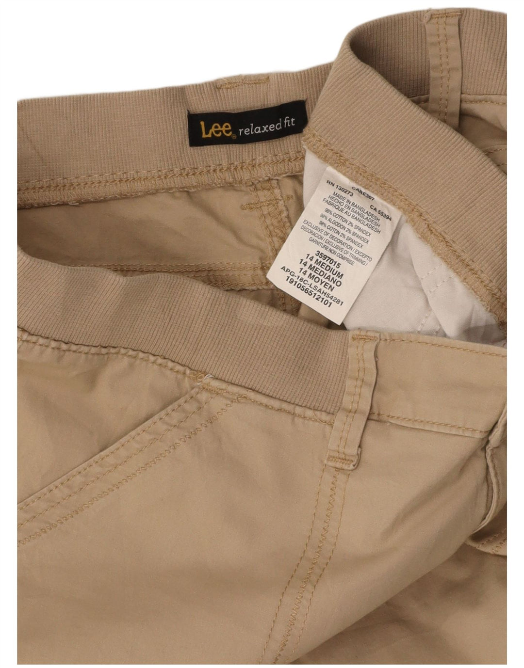 Shorts cargo feminino com ajuste relaxado LEE EUA 14 grande W30 algodão bege