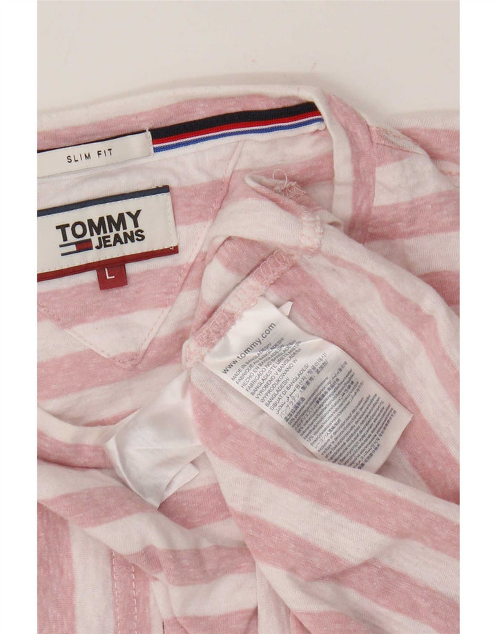 Tommy Hilfiger Mens T-Shirt Top Large Pink Striped Polyester