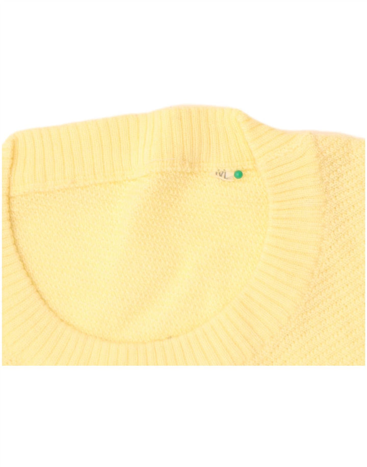 Maglione maglione girocollo da donna VINTAGE UK 14 lana gialla media