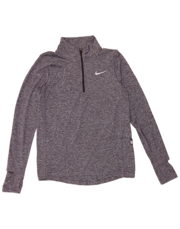 Nike Hommes Dri Fit Zip Neck Top Manches Longues XS Bleu Moucheté Polyester