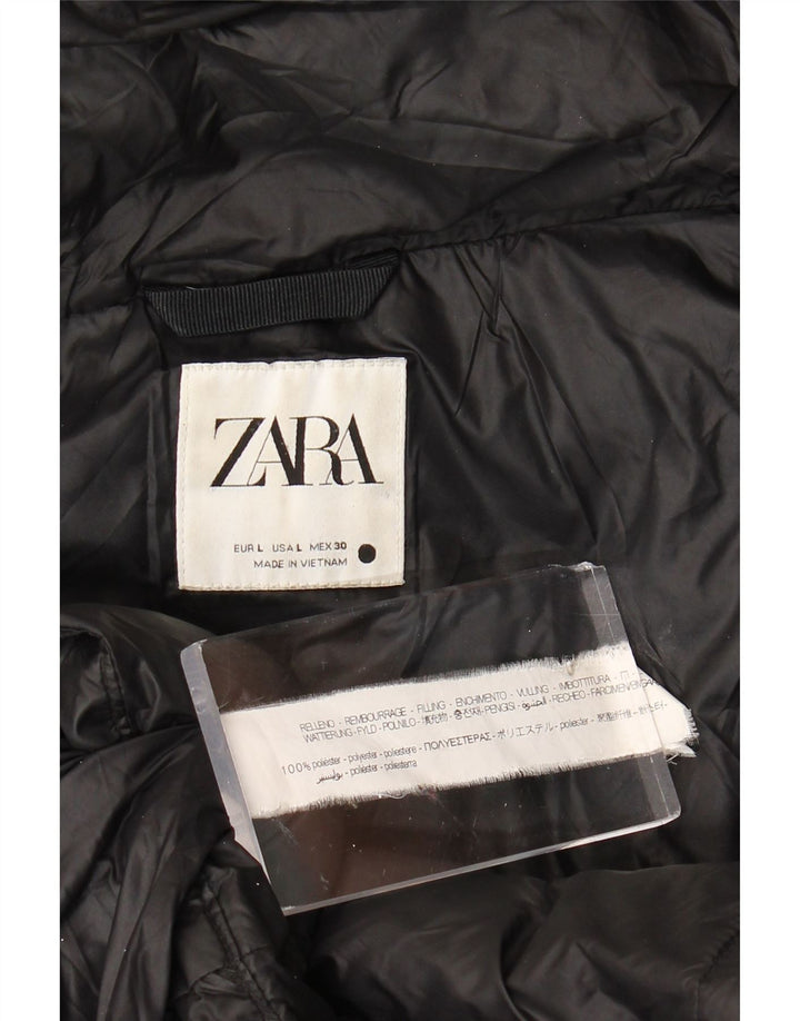 Zara Womens Hooded Padded Jacket UK 16 Large Black Polyester
