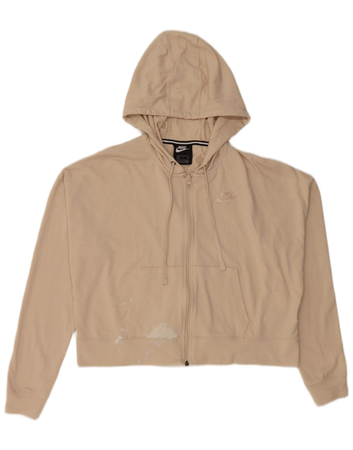 NIKE Womens Crop Oversized Zip Hoodie Sweater UK 10 Small Beige Polyester