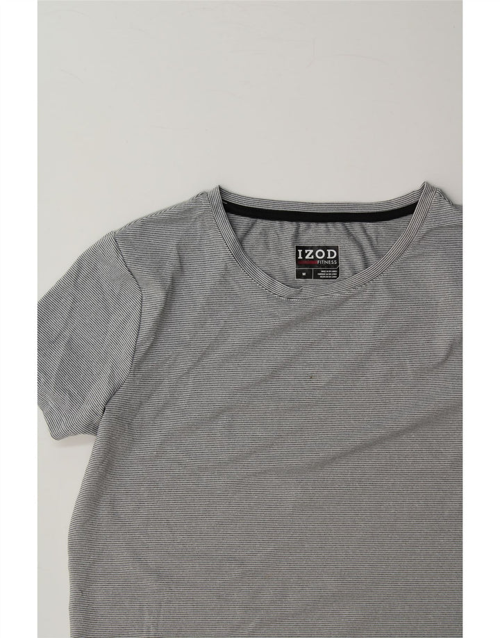 IZOD Womens T-Shirt Top UK 14 Medium Grey Striped Polyester Vintage Izod and Second-Hand Izod from Messina Hembry 