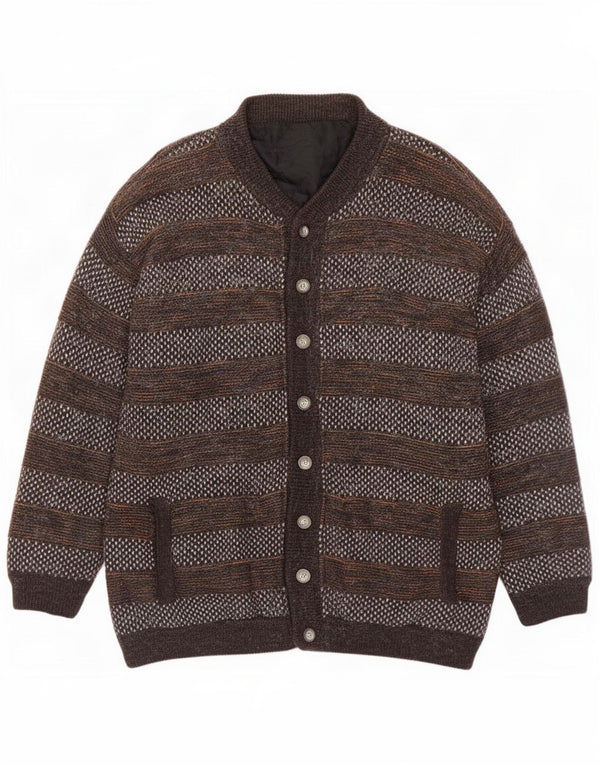 Vintage hombres punto bomber chaqueta Reino Unido 42 XL marrón rayas