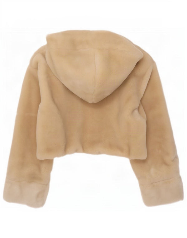 Vintage Womens Oversized Hooded Faux Fur Jacket UK 20 2XL Beige Acrylic