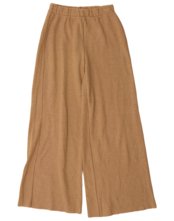 Zara Womens Tracksuit Bukser med brede ben UK 8 Small Beige Bomuld