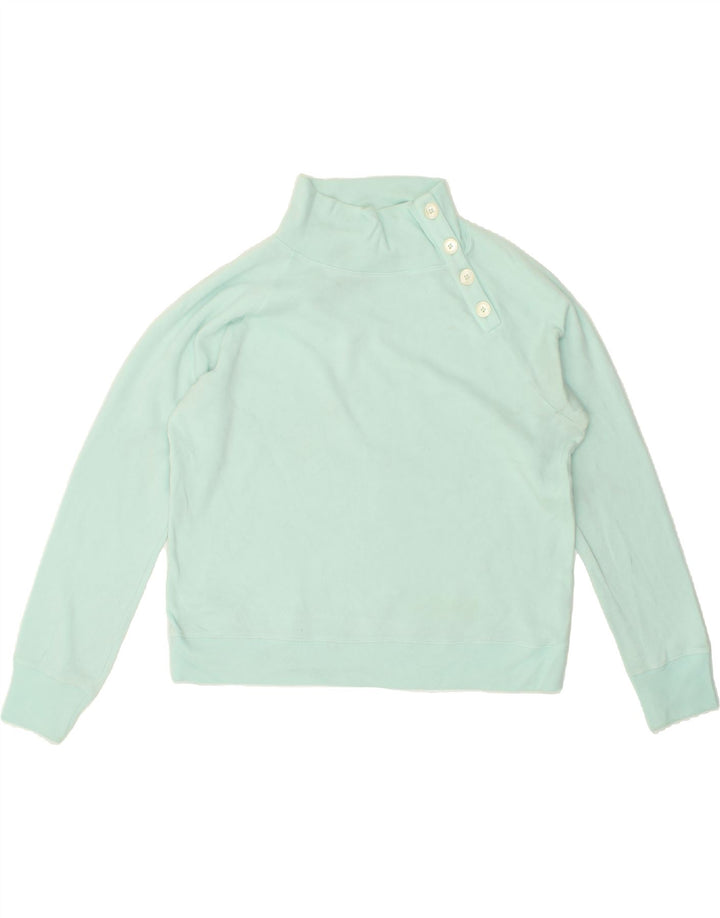 J. CREW Womens Button Neck Sweatshirt Jumper UK 16 Large Turquoise Cotton Vintage J. Crew and Second-Hand J. Crew from Messina Hembry 