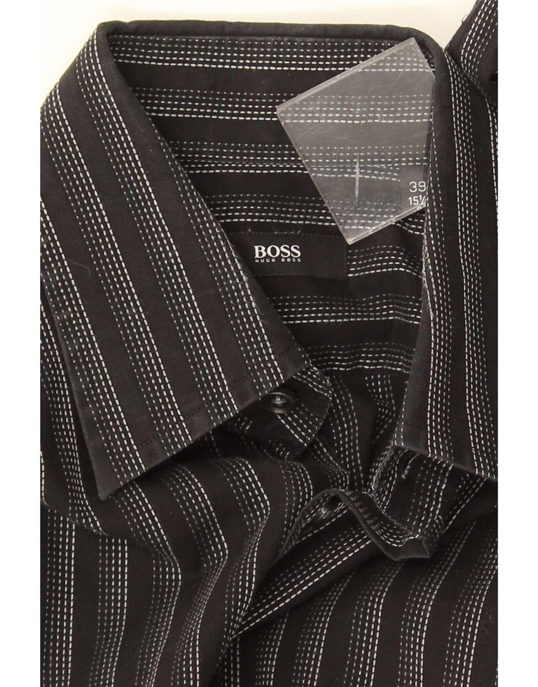 Hugo Boss Mens Shirt Size 39 15 1/2 Medium Black Striped