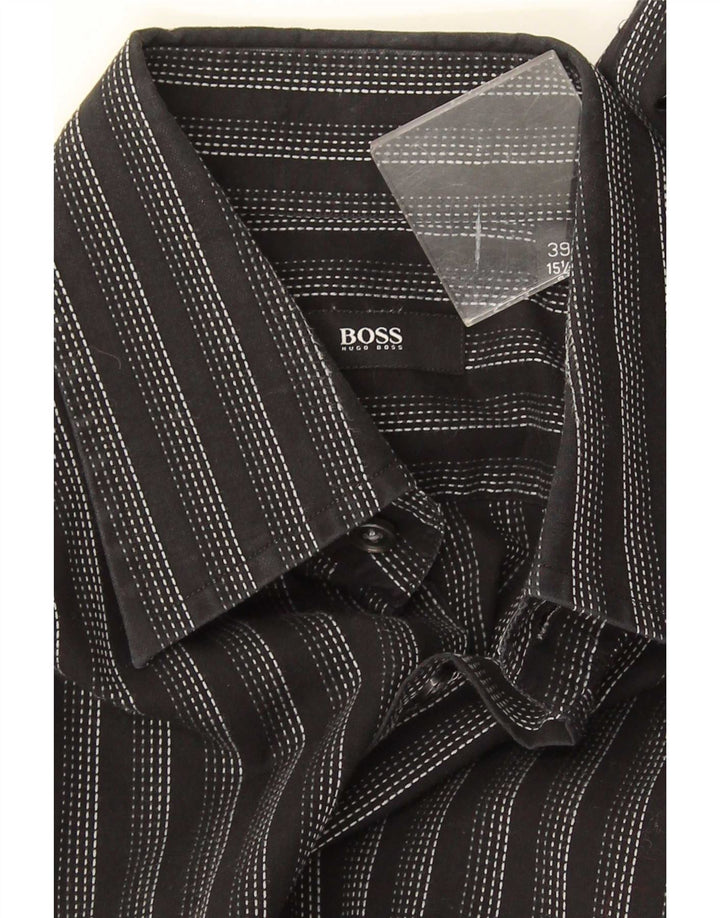 Hugo Boss Mens Shirt Size 39 15 1/2 Medium Black Striped