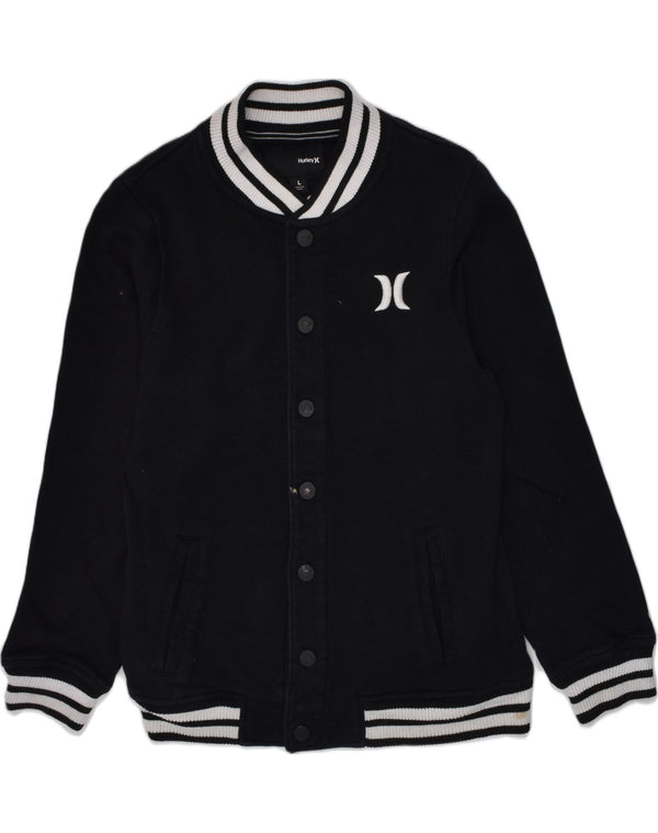 HURLEY Boys Graphic Varsity Jacket 11-12 Years Large Black Cotton