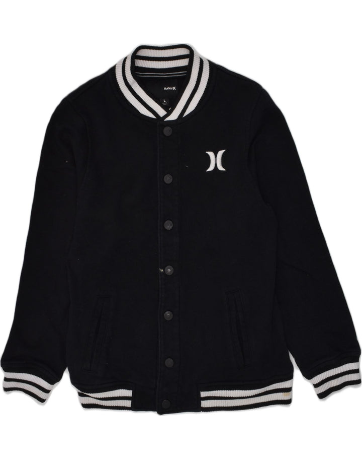 HURLEY Boys Graphic Varsity Jacket 11-12 Years Large Black Cotton