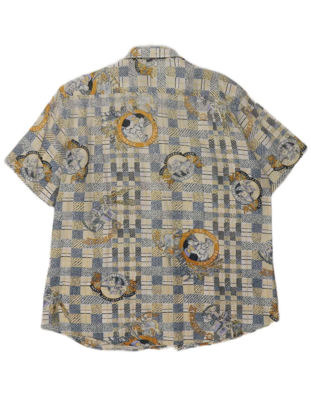 Camisa de manga corta con gráfico vintage para hombre a cuadros azul medio