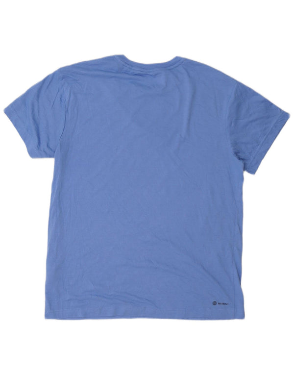Adidas Aeroready Graphic T-Shirt Top UK 12/14 Medium Blue Polyester