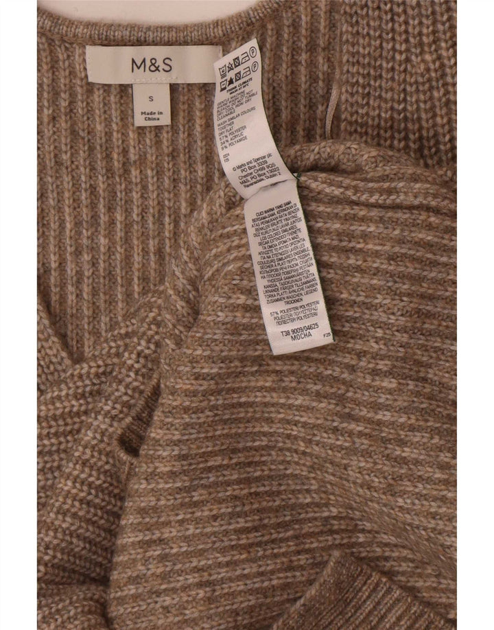 Marks & Spencer Pull col en V pour femme UK 10 Petit Marron Polyester