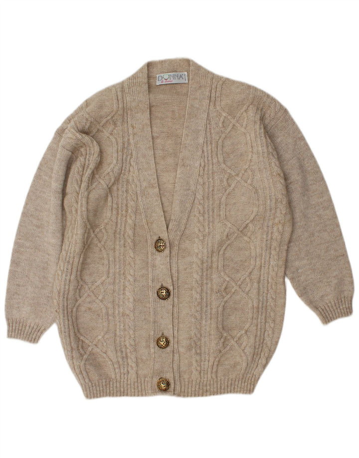 Vintage Womens Oversized Cardigan Sweater UK 14 Medium Beige Wool