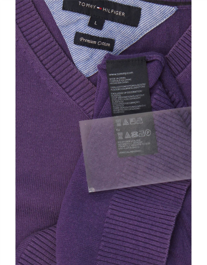 TOMMY HILFIGER Mens V-Neck Jumper Sweater Large Purple Cotton Vintage Tommy Hilfiger and Second-Hand Tommy Hilfiger from Messina Hembry 