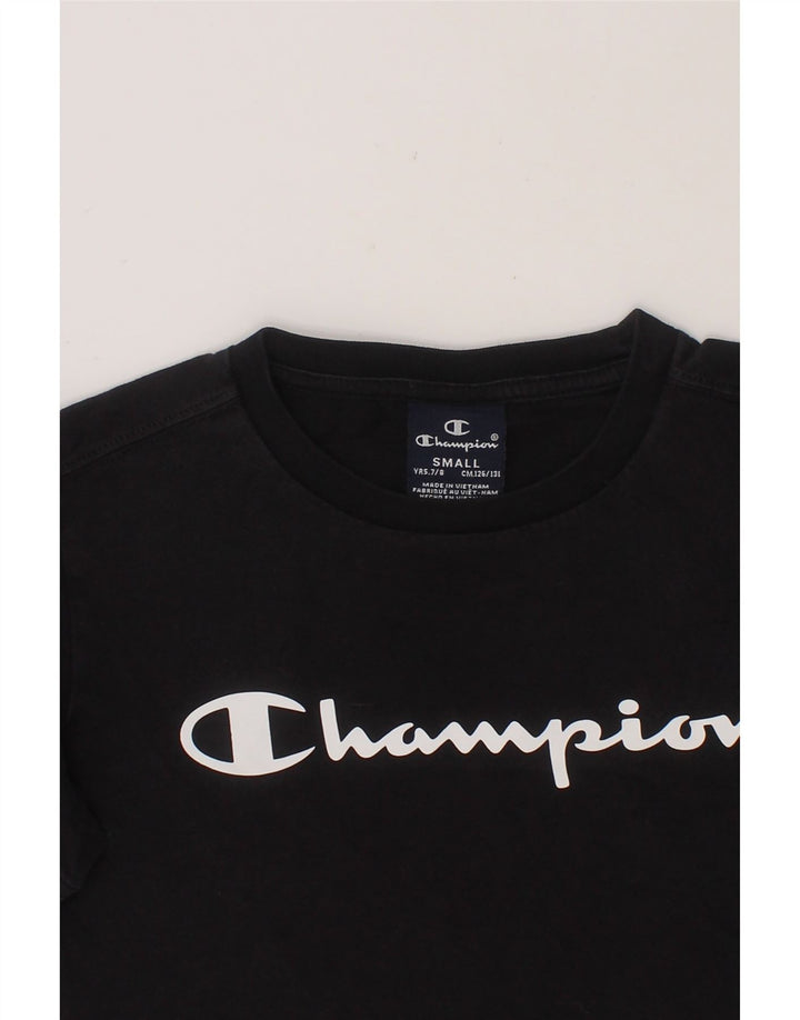 CHAMPION Boys Graphic Top Long Sleeve 7-8 Years Small Black Colourblock Vintage Champion and Second-Hand Champion from Messina Hembry 